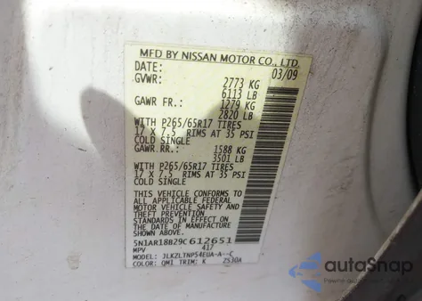 2009 Nissan Pathfinder Se from USA, damaged, VIN 5N1AR18B29C612651